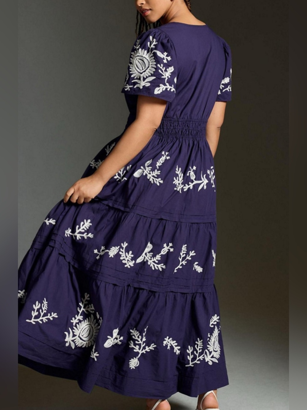 NEW ANTHROPOLOGIE EMBROIDERED SOMERSET MAXI DRESS LARGE - in Navy Large - Picture 4 of 8
